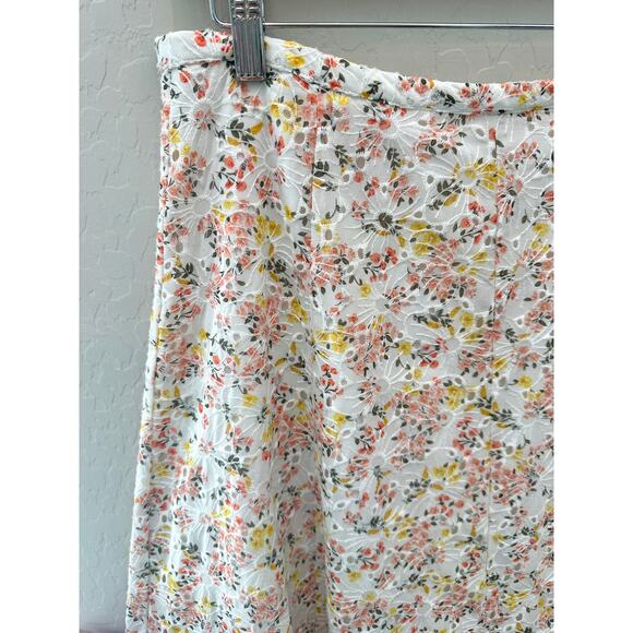 LOFT | Floral Eyelet White Yellow Pink Midi Skirt | Size 4 - Picture 3 of 7